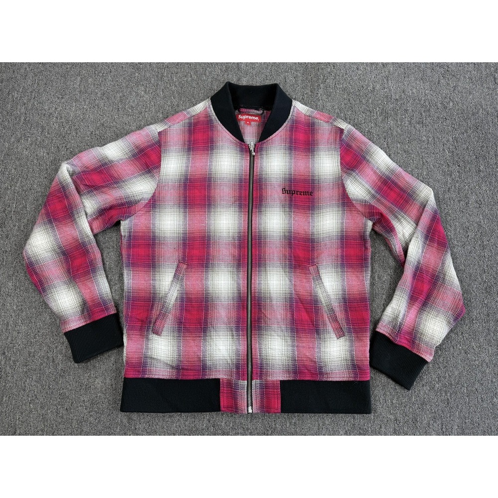 Supreme Jacket Mens Medium Shadow Plaid Bomber‎ Full Zip Logo Embroidered